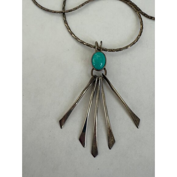 Vintage 60's Native American Navajo Sterling Blue Turquoise Dangle Pendant Neckl - Picture 12 of 14